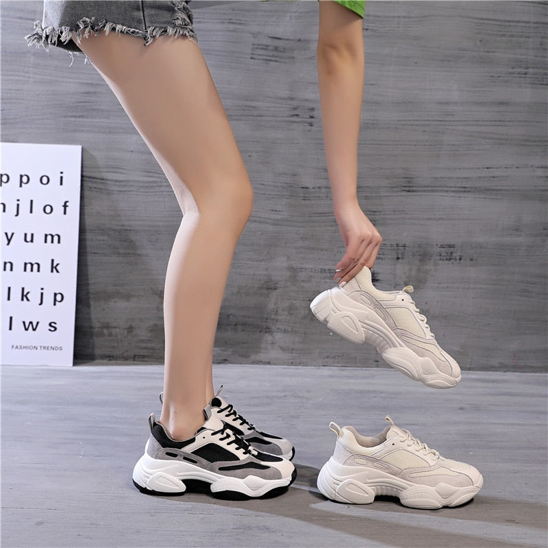 RASFAB 109 Genuine Leather Mesh Breathable Women's Platform Sneakers - women shoes - 99fab.com