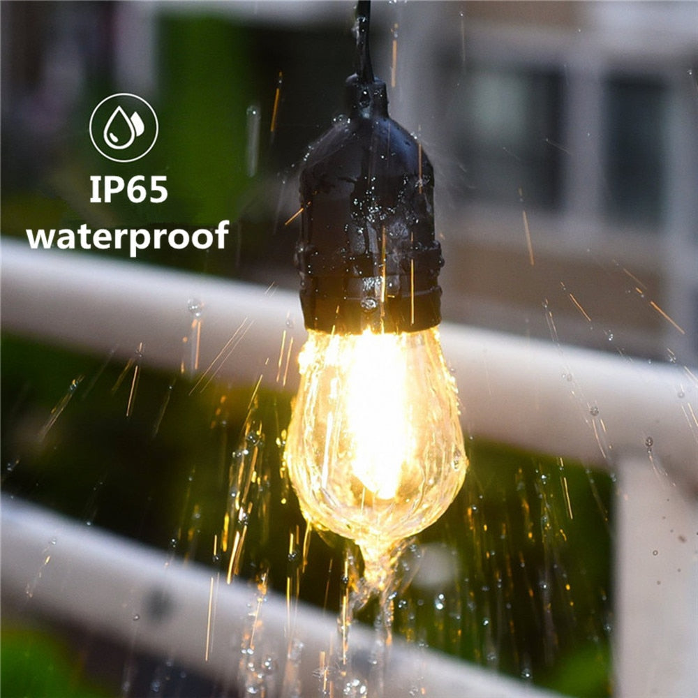 IP65 15M LED S14 String Lights Waterproof E27 Warm LED Retro Edison Filament Bulb