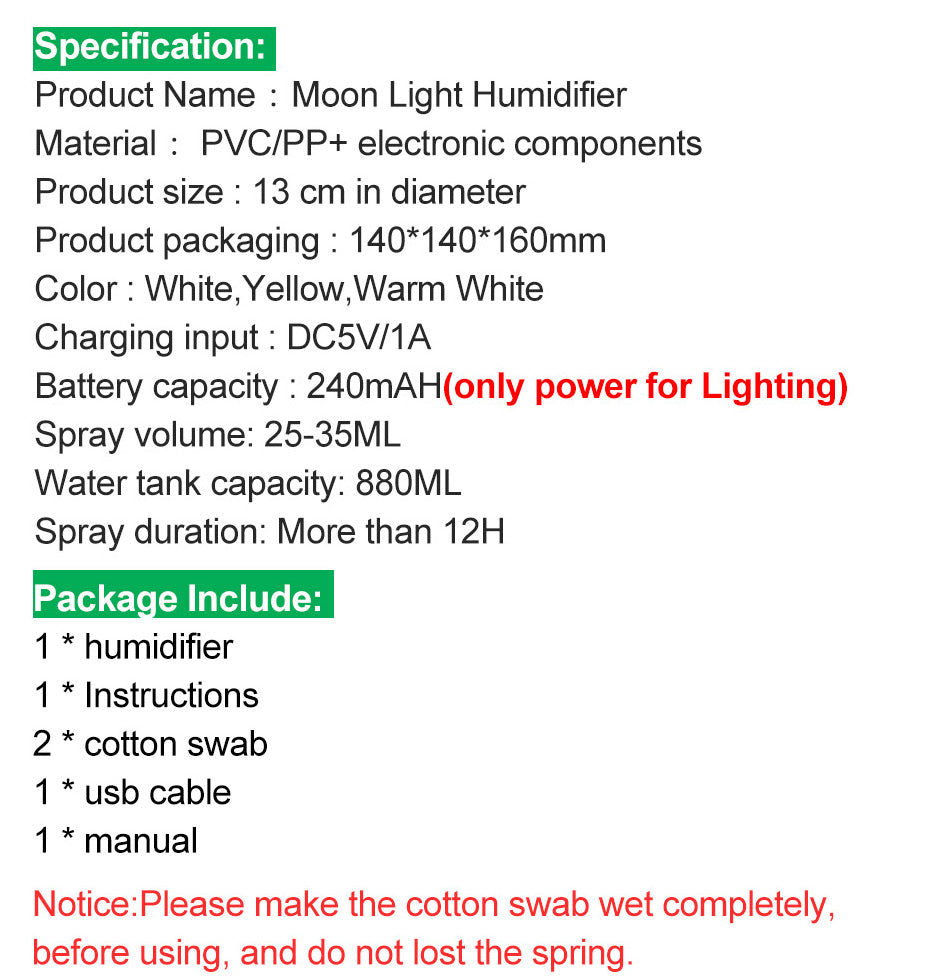 Ultrasonic Moon Air Humidifier with LED Night Lamp - led lamp - 99fab.com