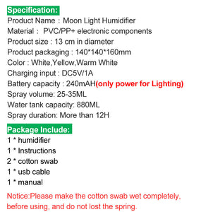Ultrasonic Moon Air Humidifier with LED Night Lamp - led lamp - 99fab.com
