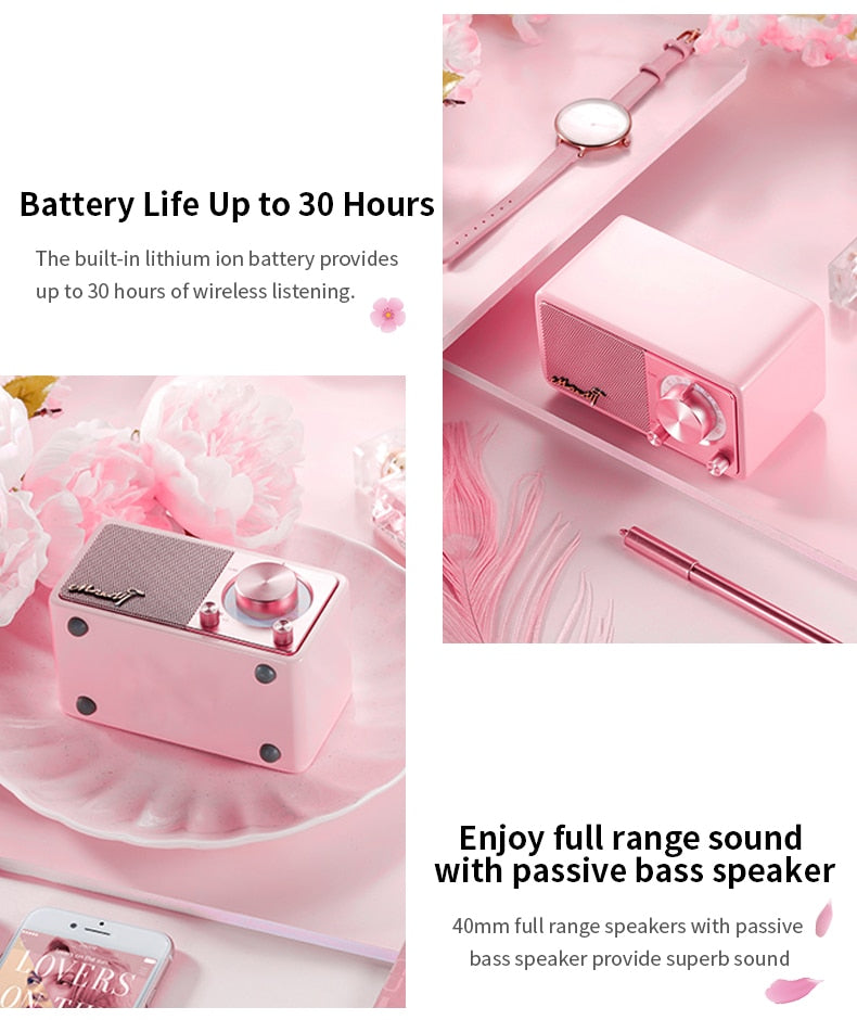 MOZART High quality mini bluetooth wireless speaker with radio - Pink