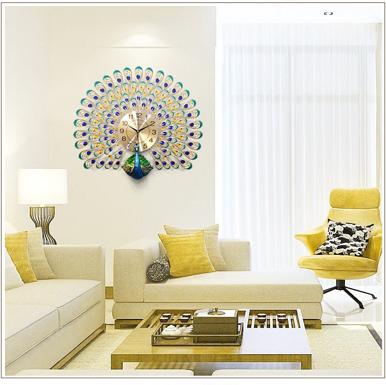 Peacock wall clock European living room creative clock - wall clock - 99fab.com