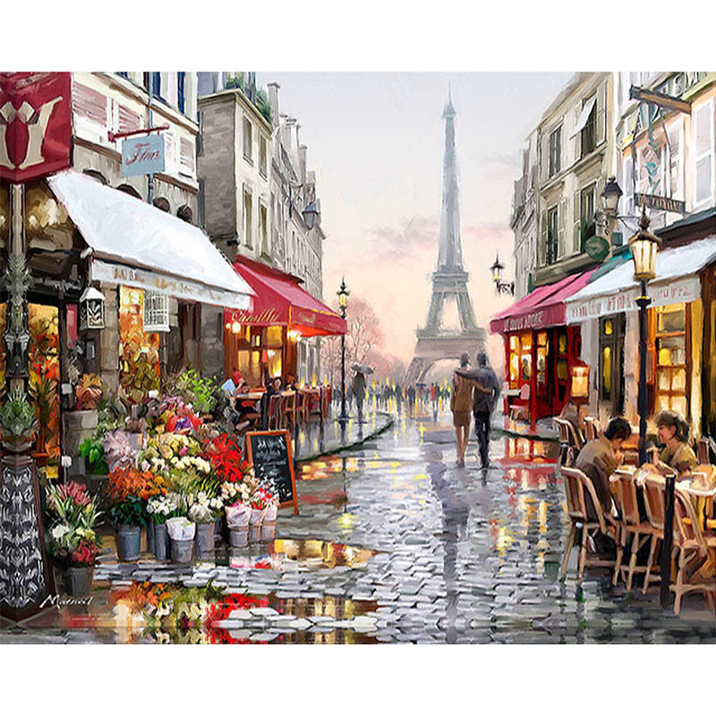 Frameless Paris Street DIY Painting By Numbers Hand painted - art - 99fab.com