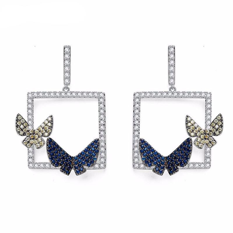 Micro Paved CZ Crystal Double Butterfly Drop Earrings - women accessories - 99fab.com