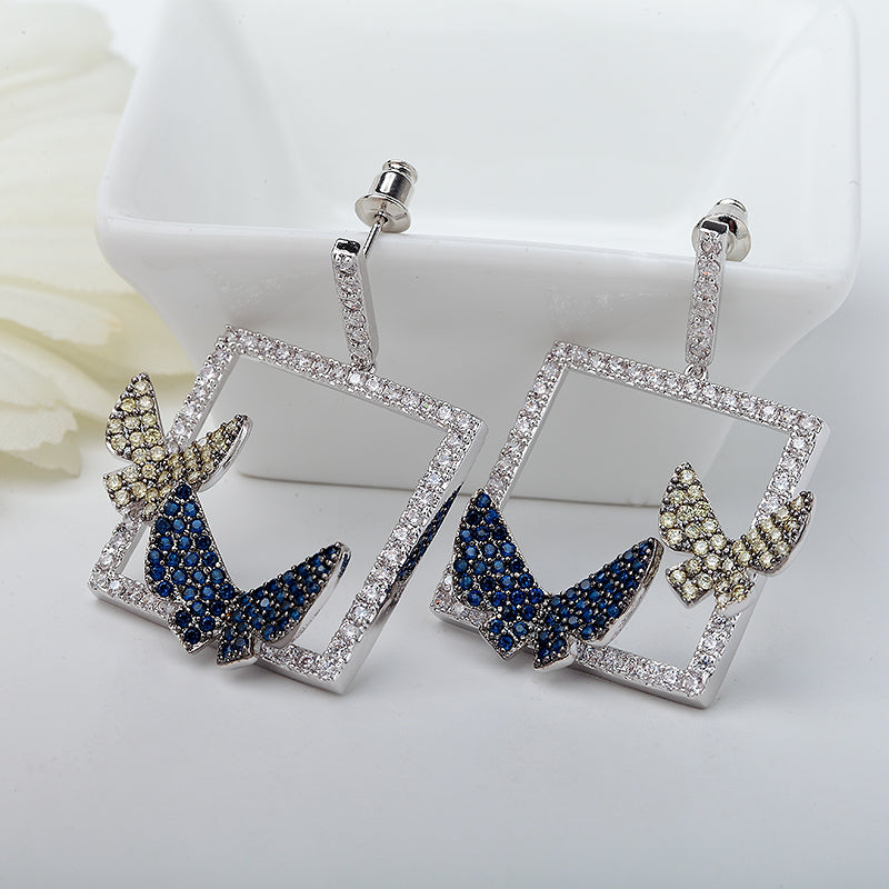 Micro Paved CZ Crystal Double Butterfly Drop Earrings - women accessories - 99fab.com
