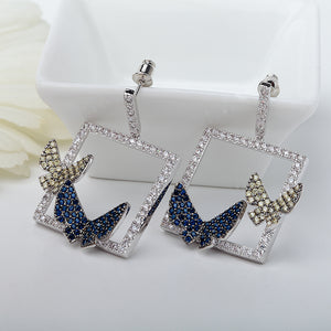 Micro Paved CZ Crystal Double Butterfly Drop Earrings - women accessories - 99fab.com