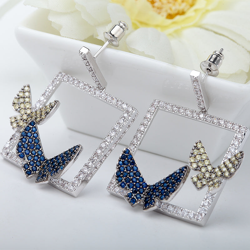 Micro Paved CZ Crystal Double Butterfly Drop Earrings - women accessories - 99fab.com