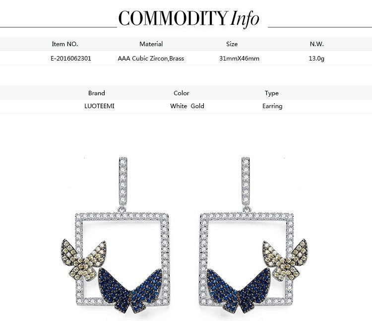 Micro Paved CZ Crystal Double Butterfly Drop Earrings - women accessories - 99fab.com