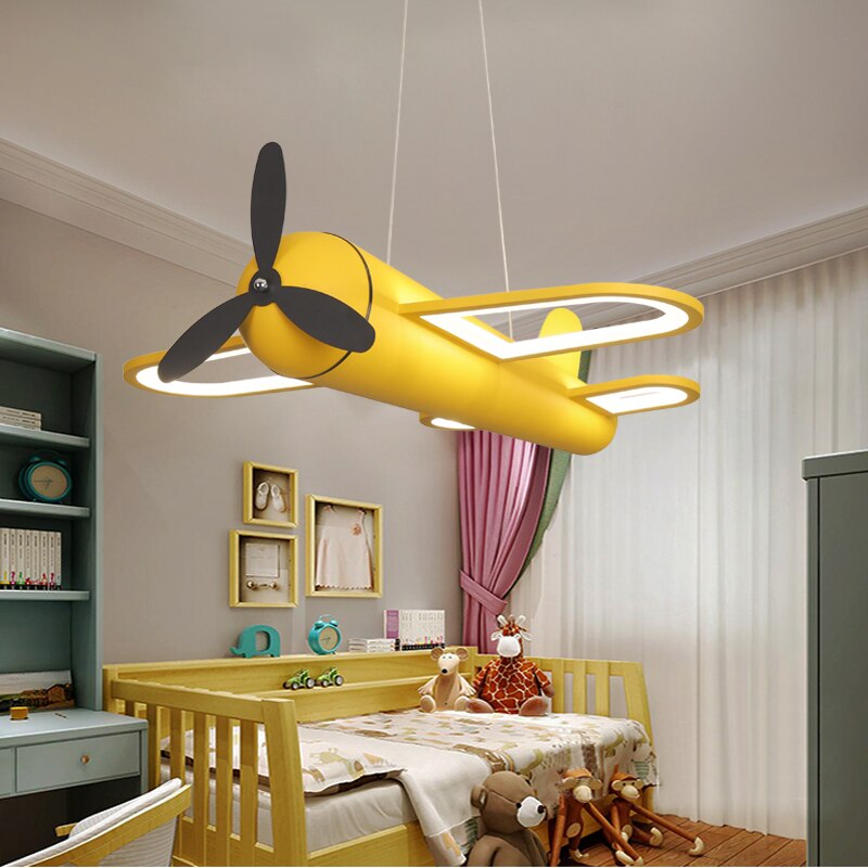 LED chandeliers light airplane blue yellow lights for children room - 99FAB