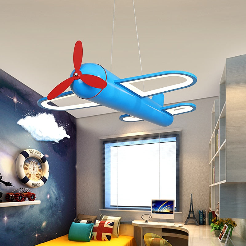 LED chandeliers light airplane blue yellow lights for children room - 99FAB