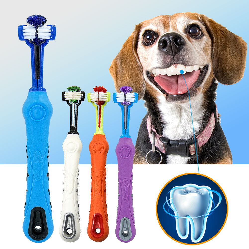 Dog Pet Soft Toothbrush with Three Sided Rubber - 99fab 