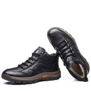 Men Leather Boots Wool Fur Thick Composite Sole Winter Shoes