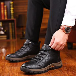 Men Leather Boots Wool Fur Thick Composite Sole Winter Shoes