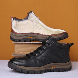 Men Leather Boots Wool Fur Thick Composite Sole Winter Shoes