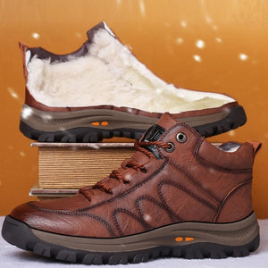 Men Leather Boots Wool Fur Thick Composite Sole Winter Shoes