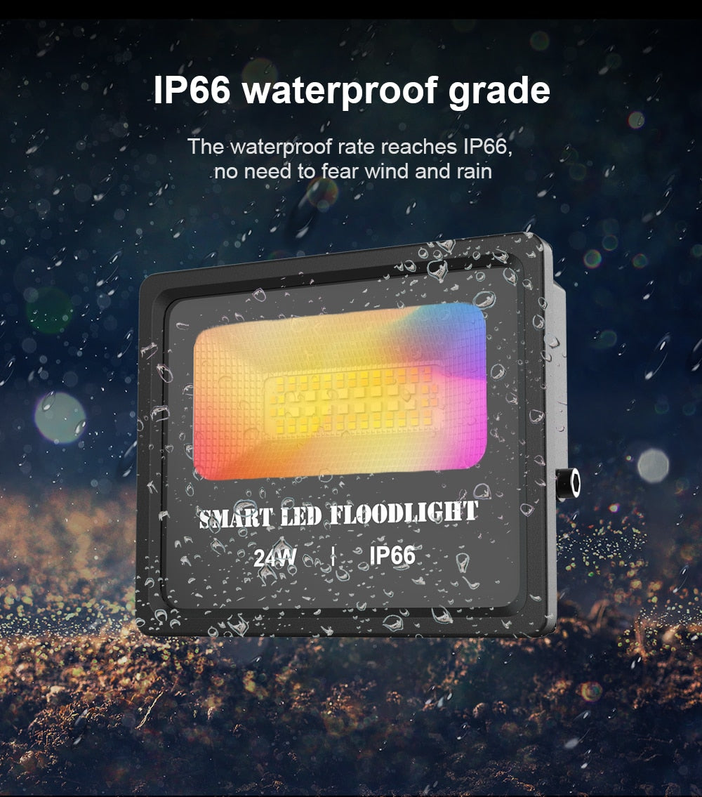 24W Smart LED Flood Light RGB Reflector Outdoor Spotlight IP66 Waterproof