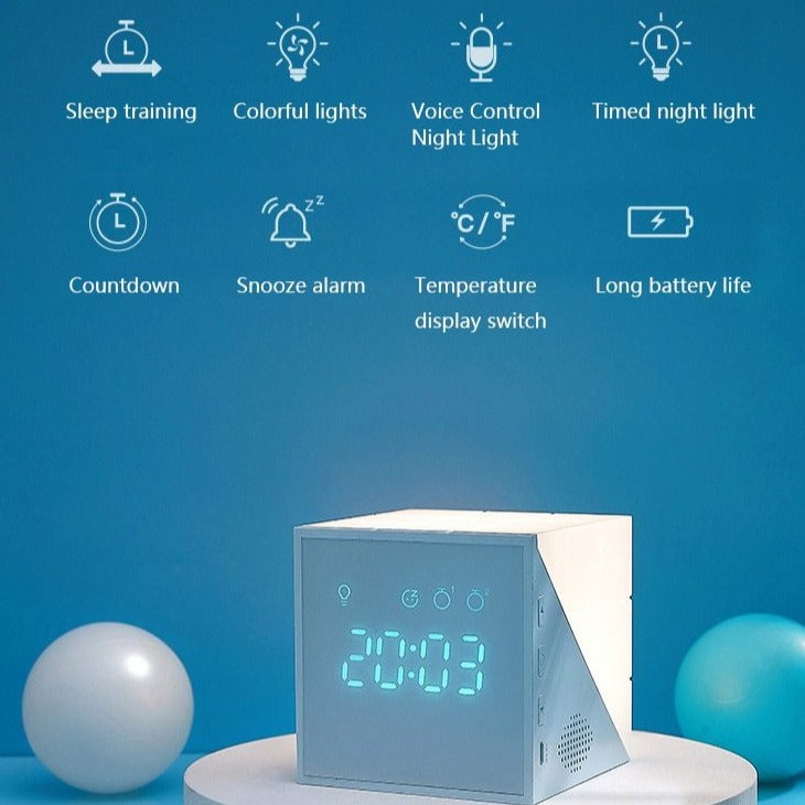 Mini LED USB Night Light with Alarm Clocks Voice Control Touch Cube Rechargeable