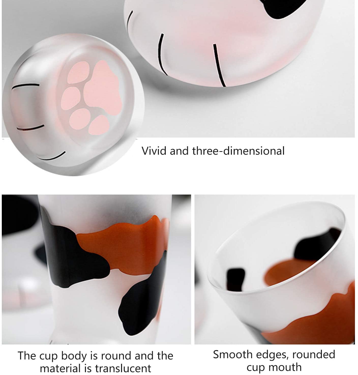 Frosted Glass Cat Paw Cup 3pcs set