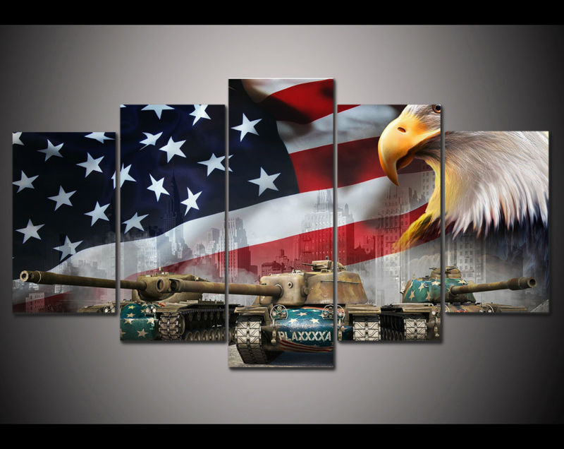 5 Pieces World Of Tank Eagles USA Flag Canvas Artworks - wall art - 99fab.com