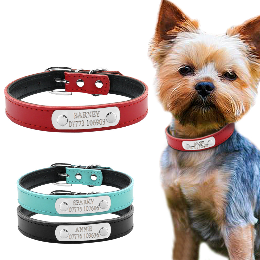 Leather Personalized Dog Collars Custom Pet Name ID Collar Free Engraving - pet - 99fab.com