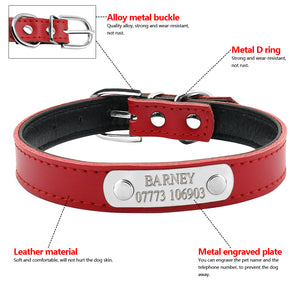 Leather Personalized Dog Collars Custom Pet Name ID Collar Free Engraving - pet - 99fab.com