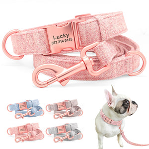 Personalized Adjustable Dog Collar with Leash and Custom Pet Name ID Free Engraving