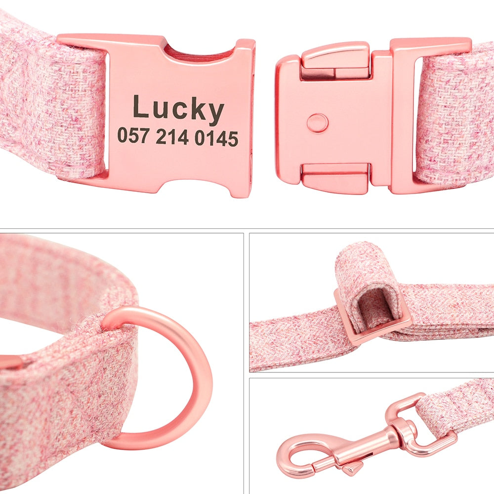 Personalized Adjustable Dog Collar with Leash and Custom Pet Name ID Free Engraving