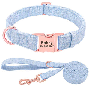 Personalized Adjustable Dog Collar with Leash and Custom Pet Name ID Free Engraving