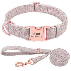 Personalized Adjustable Dog Collar with Leash and Custom Pet Name ID Free Engraving