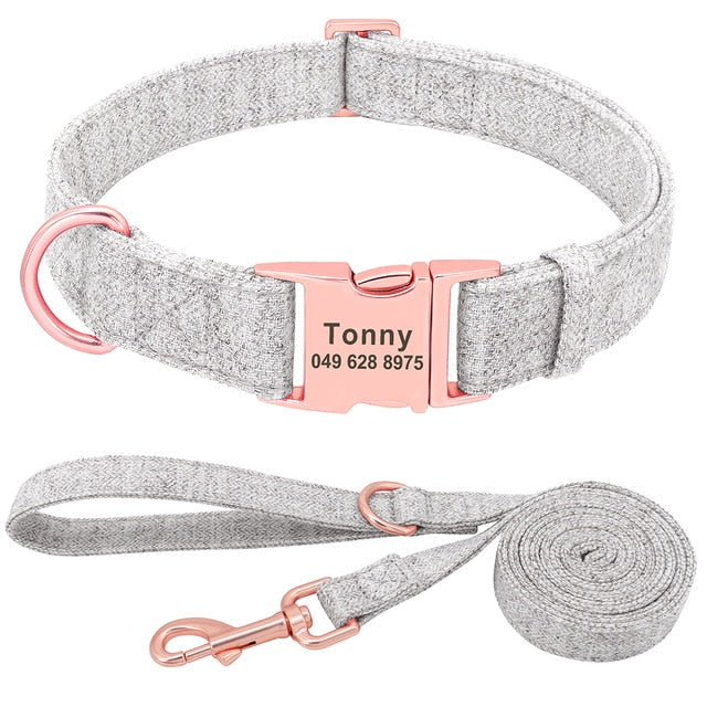 Personalized Adjustable Dog Collar with Leash and Custom Pet Name ID Free Engraving