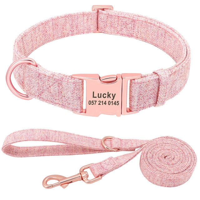 Personalized Adjustable Dog Collar with Leash and Custom Pet Name ID Free Engraving