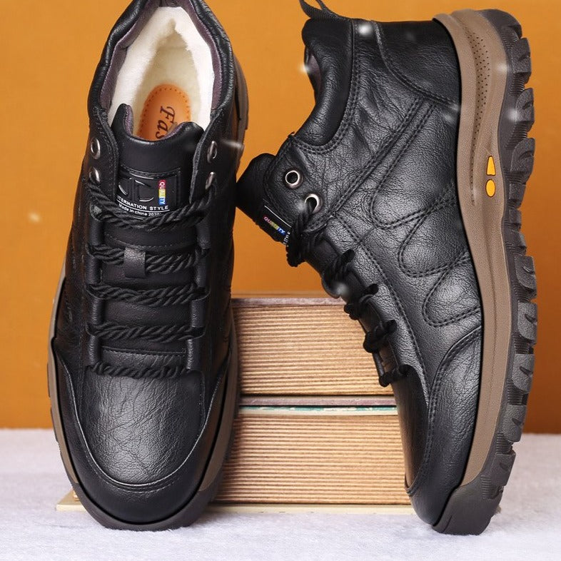 Men Leather Boots Wool Fur Thick Composite Sole Winter Shoes