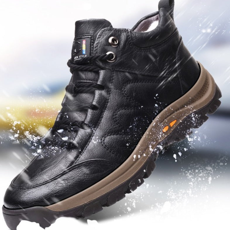 Men Leather Boots Wool Fur Thick Composite Sole Winter Shoes