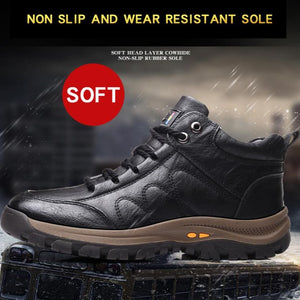 Men Leather Boots Wool Fur Thick Composite Sole Winter Shoes