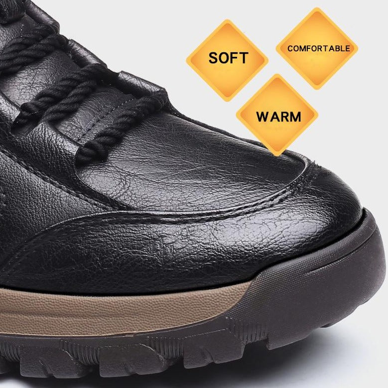 Men Leather Boots Wool Fur Thick Composite Sole Winter Shoes