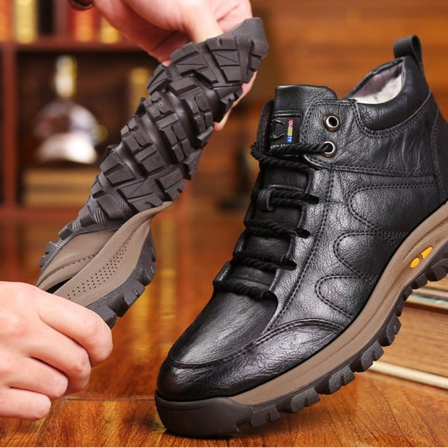 Men Leather Boots Wool Fur Thick Composite Sole Winter Shoes