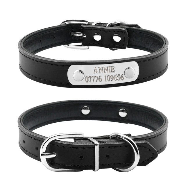 Leather Personalized Dog Collars Custom Pet Name ID Collar Free Engraving - pet - 99fab.com