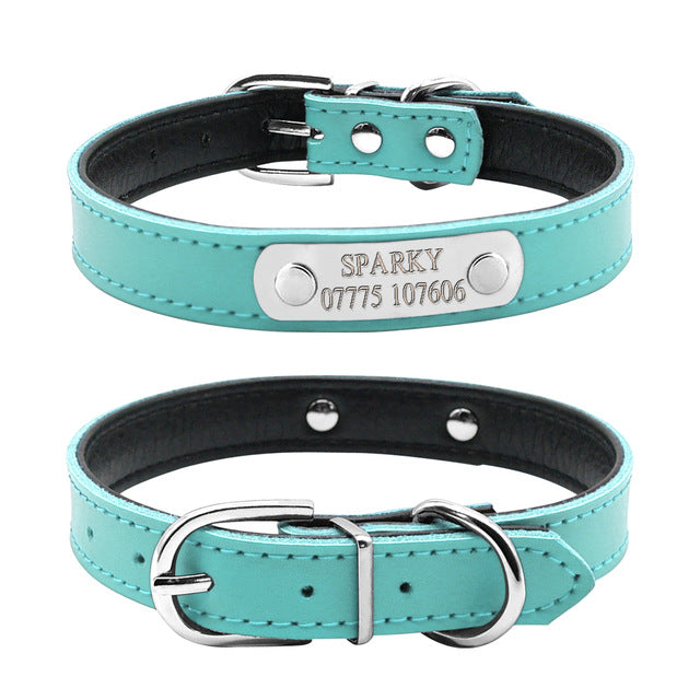 Leather Personalized Dog Collars Custom Pet Name ID Collar Free Engraving - pet - 99fab.com