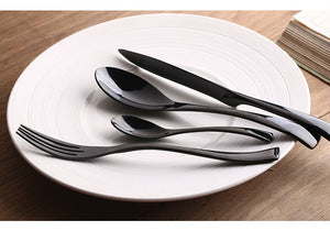 4Pcs/ Black Cutlery Set Stainless Steel Western Food Tableware - kitchen - 99fab.com