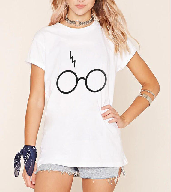 Glasses Lightning Print T shirts for Women - women clothing - 99fab.com