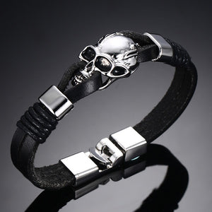Punk Rock Mens Black Durable Leather Bracelets - halloween - 99fab.com