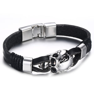 Punk Rock Mens Black Durable Leather Bracelets - halloween - 99fab.com