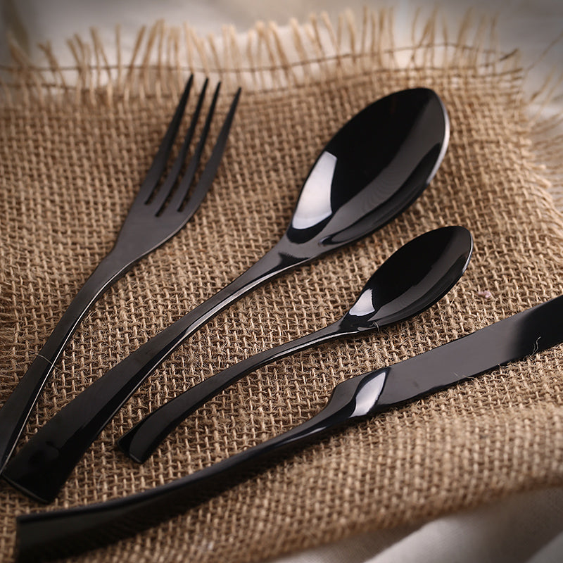 4Pcs/ Black Cutlery Set Stainless Steel Western Food Tableware - kitchen - 99fab.com