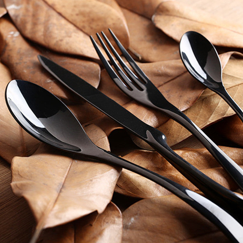 4Pcs/ Black Cutlery Set Stainless Steel Western Food Tableware - kitchen - 99fab.com