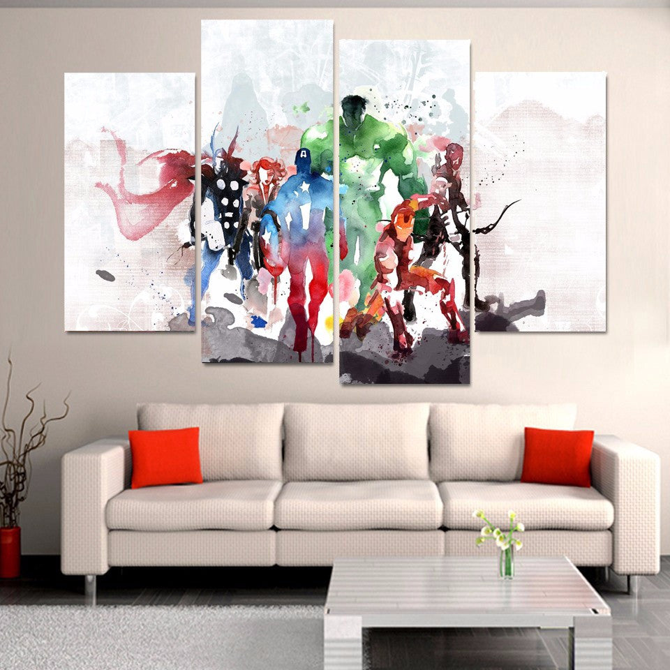 Modular HD Print 4 Panel Avengers Movie Watercolor Painting - wall art - 99fab.com