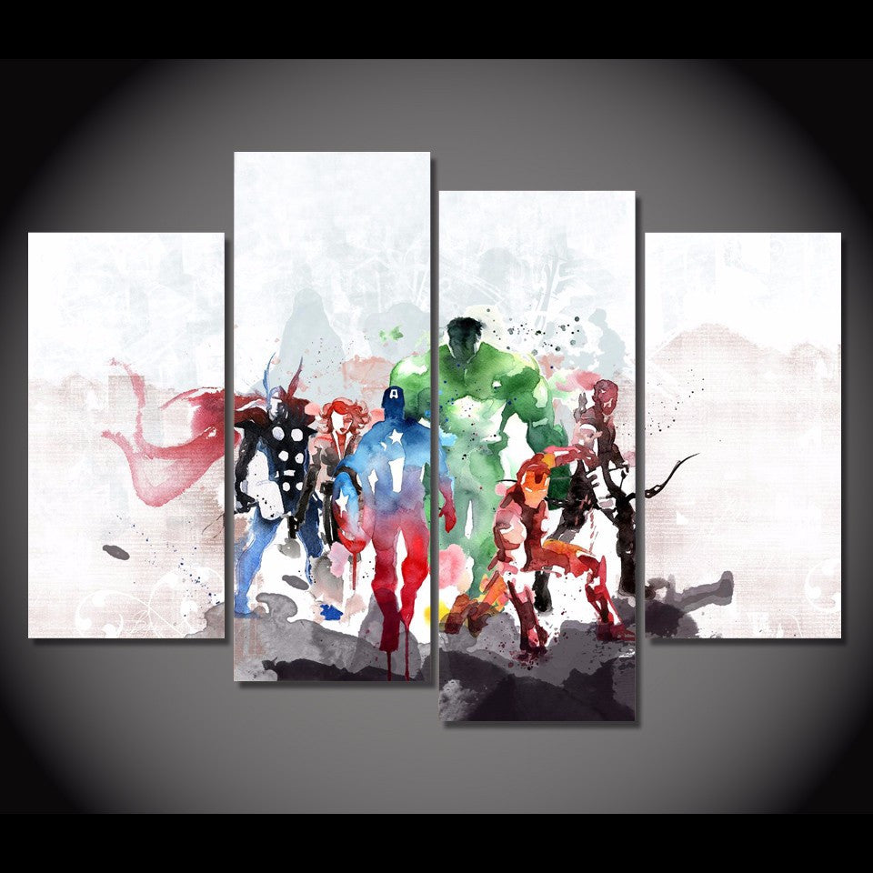 Modular HD Print 4 Panel Avengers Movie Watercolor Painting - wall art - 99fab.com