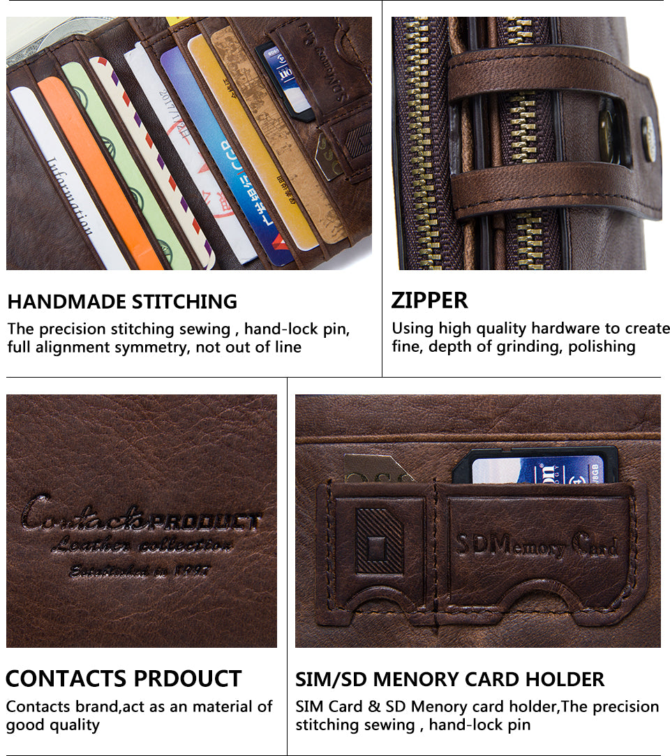 CONTACT'S Genuine Crazy Horse Leather Mens Wallet - wallets - 99fab.com