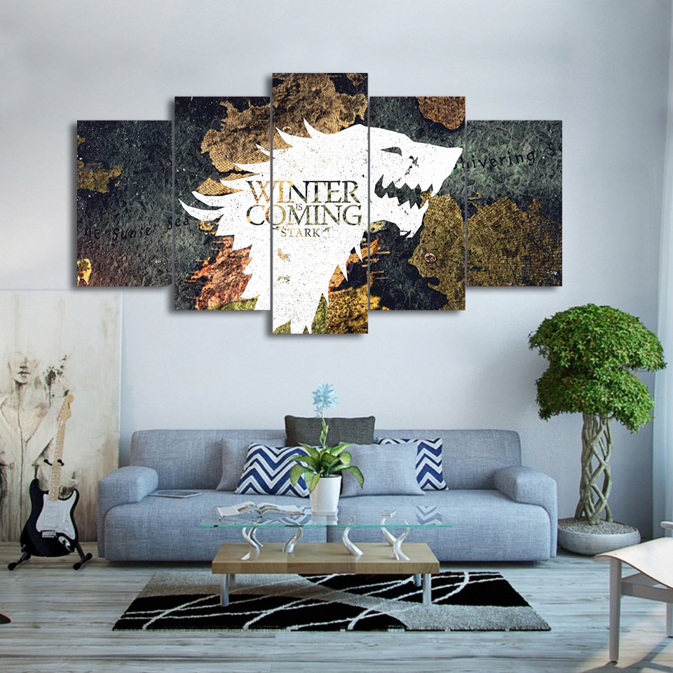 5 Panels Winter Wolf Canvas - wall art - 99fab.com