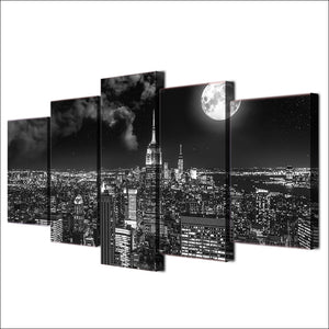 HD Prints 5 Pieces Surreal City Night Brightly Landscape Painting - wall art - 99fab.com