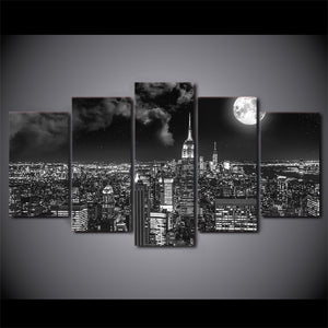 HD Prints 5 Pieces Surreal City Night Brightly Landscape Painting - wall art - 99fab.com